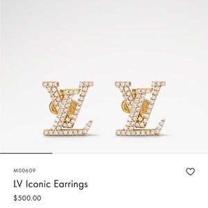 Authentic Louis Vuitton Iconic Gold and Clear Crystal LV Stud Earrings
